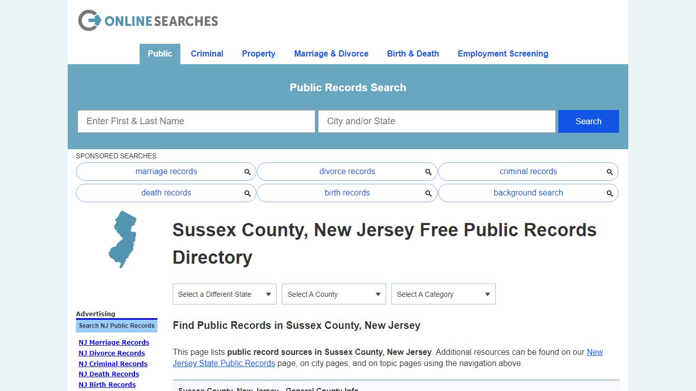 Sussex County, New Jersey Public Records Directory